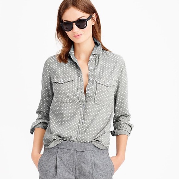 J. Crew Tops - J. Crew polka dot flannel button down shirt.